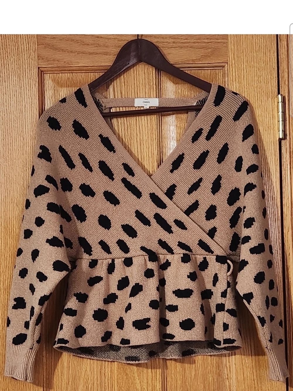 Entro Peplum Knit Leopard Print Wrap Sweater Top Sz S V-neck Fall Casual Comfy